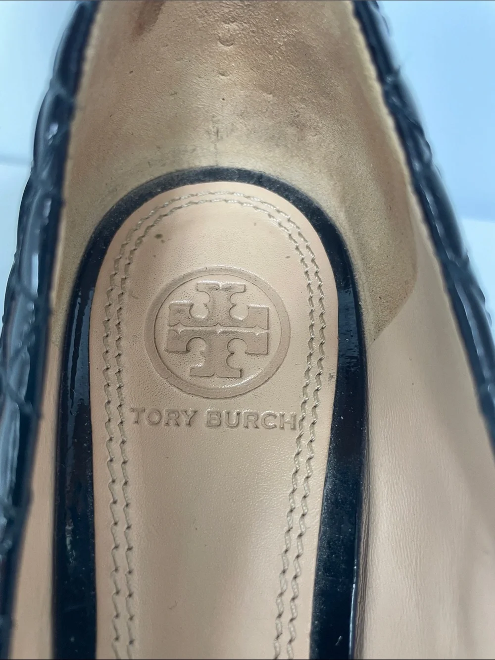 Tory Burch Black Quilted Patent Wedge Pumps, Size 8
